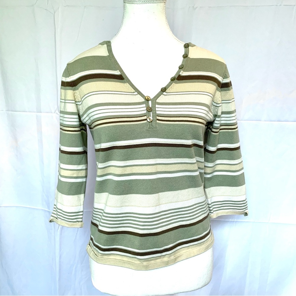 Cotton Crop Baby Tee Striped Women’s Small Thick Green and Cream Y2K Preppy 90’s